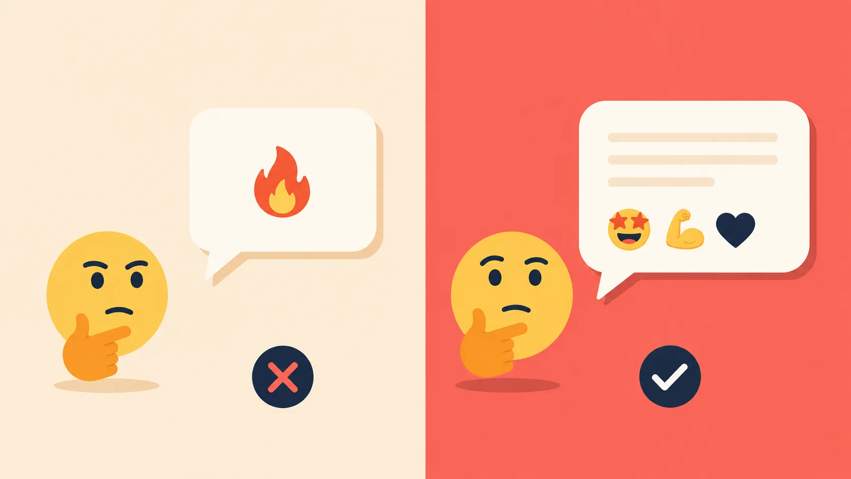 Comparação entre reação só com emoji e reação contextualizada